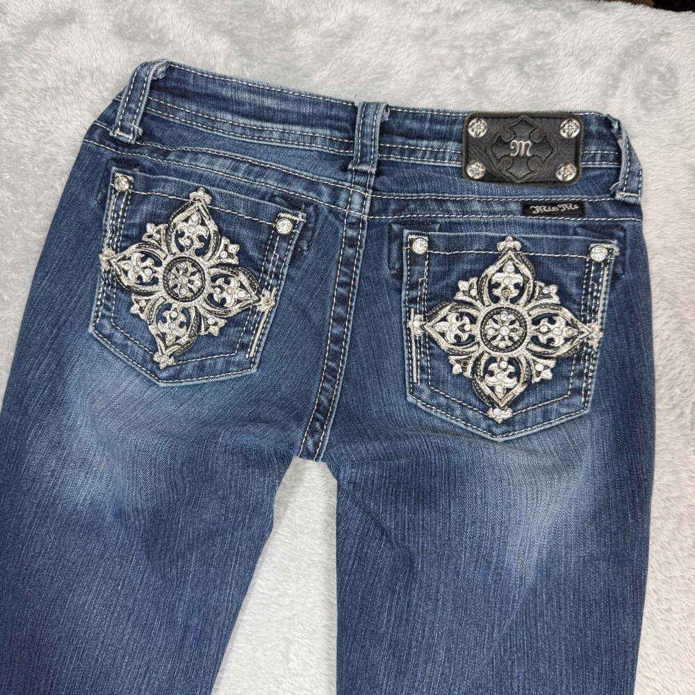 Miss Me Skinny Jeans Girls 14 Blue Embroidered Rhinestone Pockets Y2K